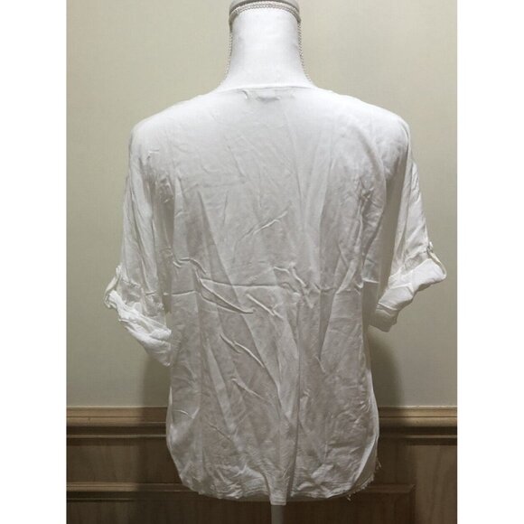 Ua Losangeles ~ Short Sleeve Roll Tab Blouse~ Size Medium ~ Off White - Picture 5 of 7